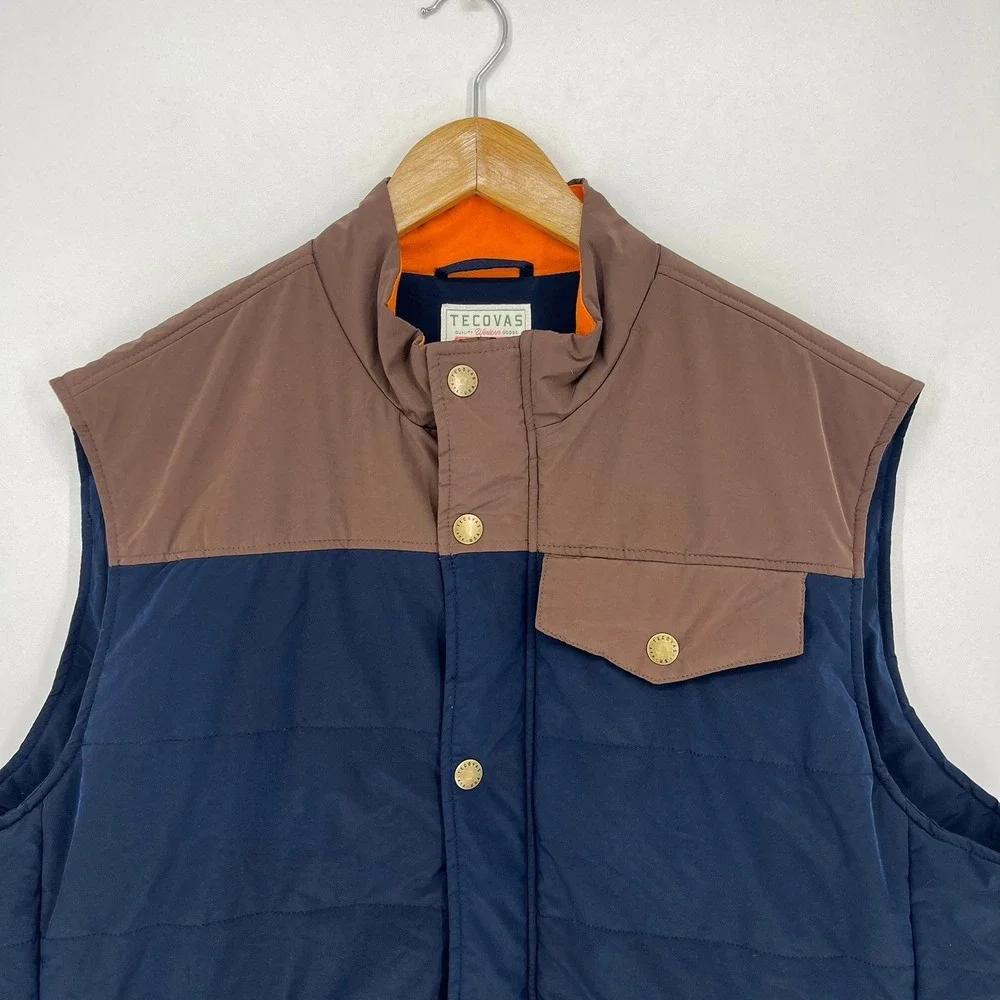 Tecovas Mens Quilted Western Vest Navy Brown Primaloft Size XL Full Zip
